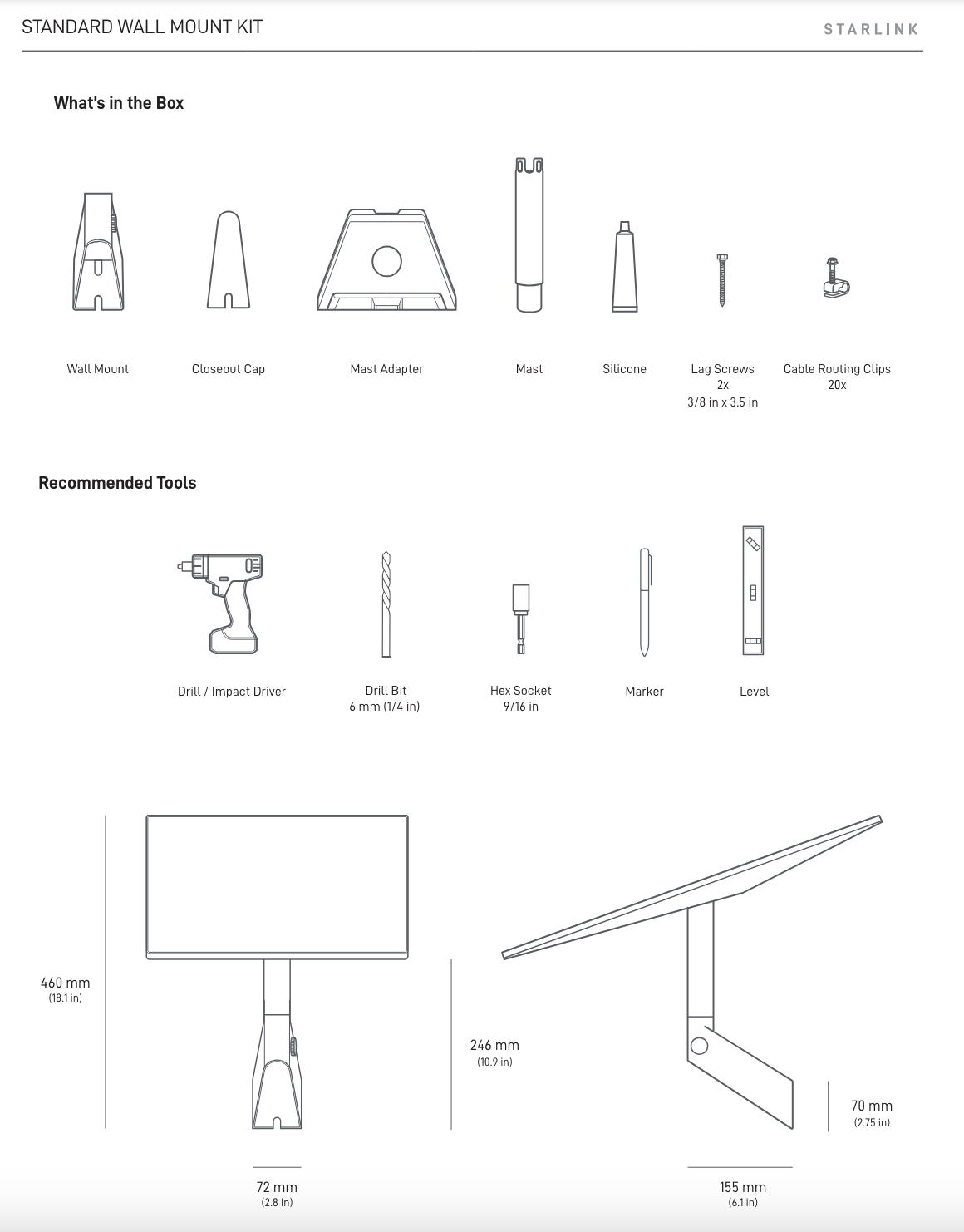 Starlink Standard Gen 3 (V4) Wall Mount
