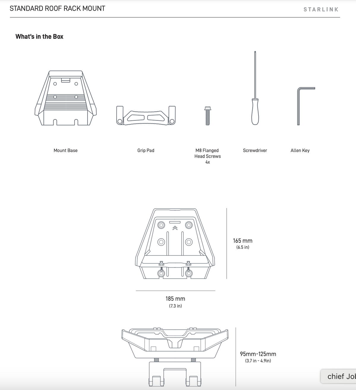 Starlink Standard Gen 3 (V4) Roof Rack Mount